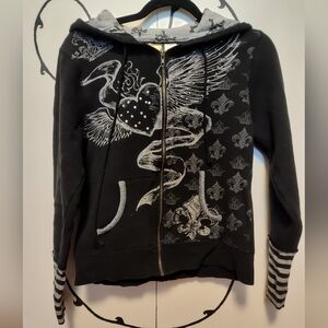 Black and Gray Heart and Wings Zip-up Hoodie